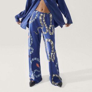Silk Laundry Bias Cut Pants - Blue Snakes - XS